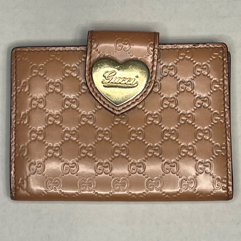 Gucci Micro GG Guccissima Pink patent leather heart card holder with BOX‎